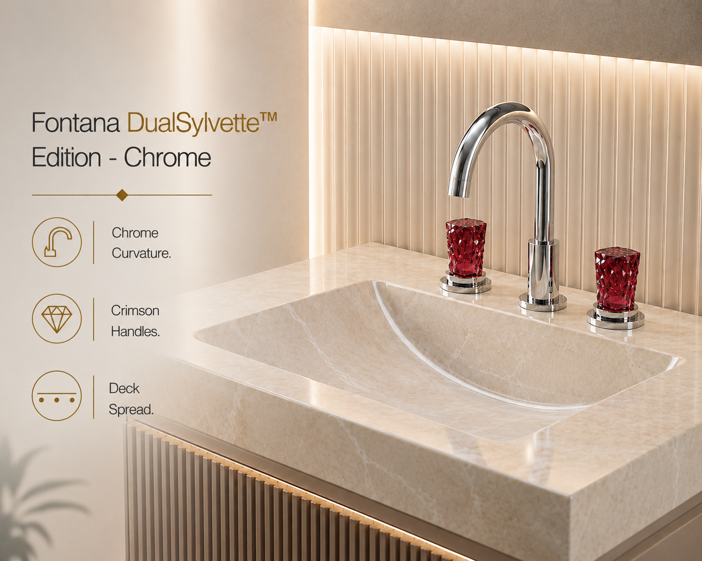 Fontana DualSylvette Chrome Modern Two Handle Bathroom Faucet with Red Crystal Handles
